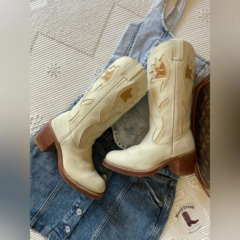 Frye Cream Western Cowboy Boots - Picture 2 of 7